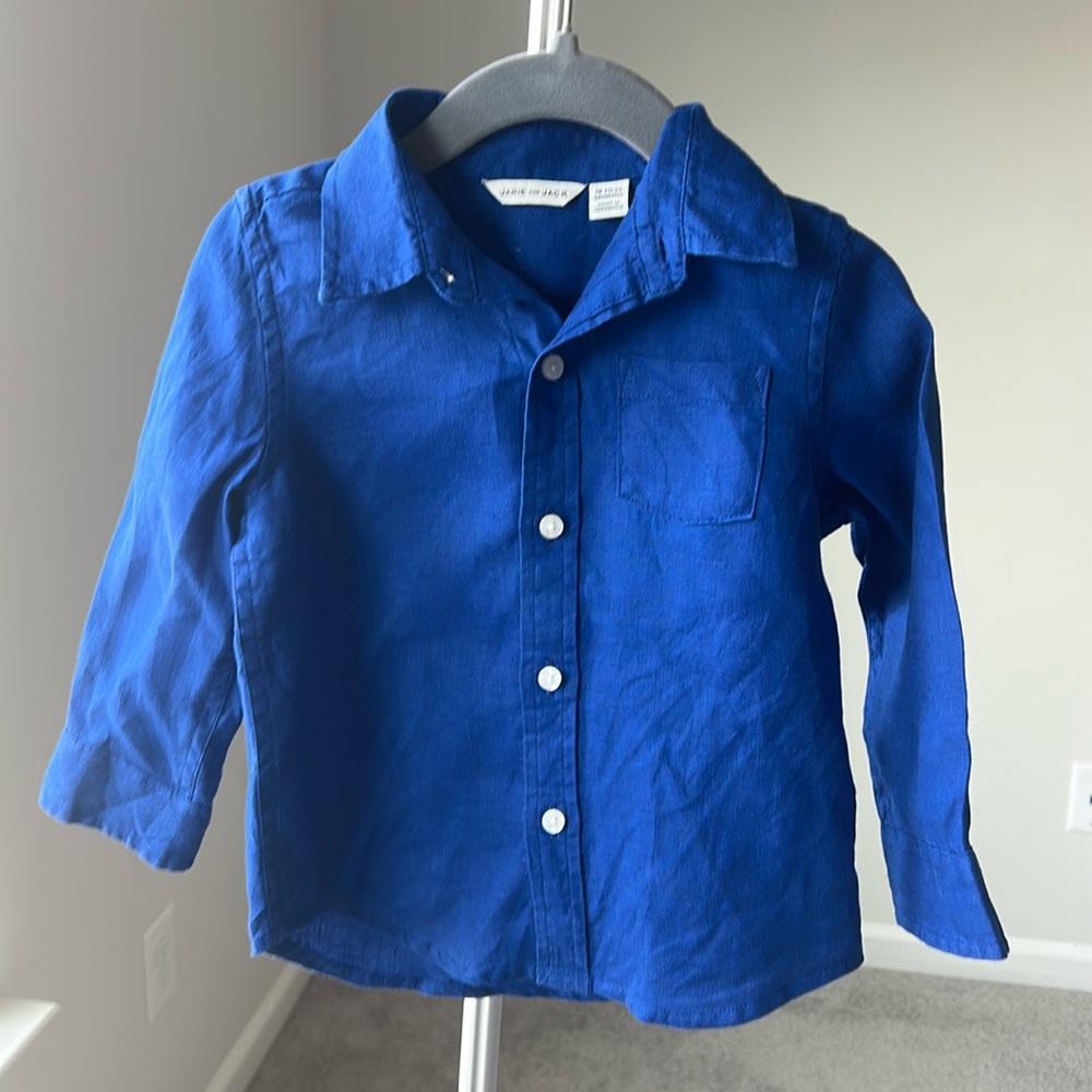 Janie and Jack Boy Linen-Cotton Shirt Size 18/24 months in Blue NWOT!
